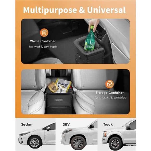 Car trash Can, Lid and Storage Pockets, 100% Leak-Proof Organizer, Waterproof - Picture 3 of 15